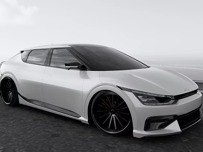 White Modern Sports Car With Sleek Exterior Design And Black Wheels On Road 3d model