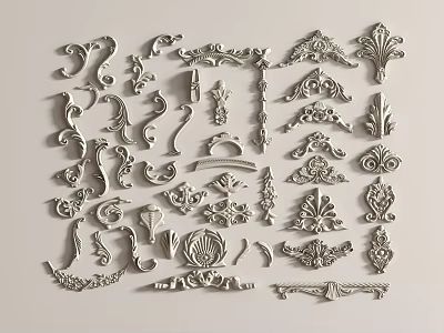 French European Style Carved Corner Flower Top Flower Carved Gypsum Line Gypsum Carved 3d model