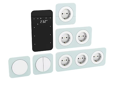 Modern Switch Panels With Digital Display Multiple Sockets And White Black Designs 3d model