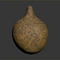 Decorative Gourd Shaped Daily Use Container With Yellow Black Intricate Carved Patterns 3d model