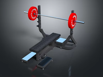 Fitness Weight Bench Press Equipment With Barbell And Red Weight Plates 3d model