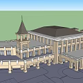 Grand Classical Building Exterior With Spire Tower Colonnade Large Windows And Symmetrical Design