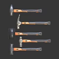 Professional Hardware Tools Set With Various Hammers And Orange Black Handles 3d model