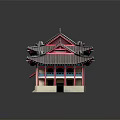 Traditional Chinese Architecture With Gray Tiled Roof Pink White Walls And Classic Eaves