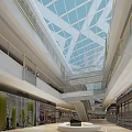 Contemporary Shopping Mall Interior With Glass Ceiling Multiple Floors And Retail Storefronts