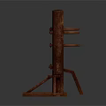 Sturdy Dark Brown Wooden Tripod Stand For Equipment Support With Crossbars