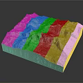 3D Topographic Terrain Model With Mountain Ridges Detailed Elevation And Black Base