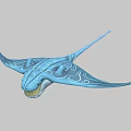 Blue Aquatic Animal With Patterned Body Manta Ray Like Shape Open Mouth And Long Tail