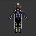3D Warrior Character In Blue And Black Armor With White Helmet