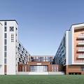 Modern School Simple Red Brick Primary School 3d model