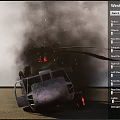 Military Helicopter Taking Off From Dusty Ground With Rotors Spinning