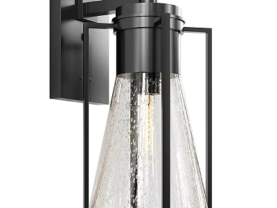 Modern Outdoor Wall Light with Black Metal Frame and Textured Glass Shade 3d model