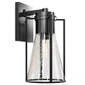Modern Outdoor Wall Light with Black Metal Frame and Textured Glass Shade