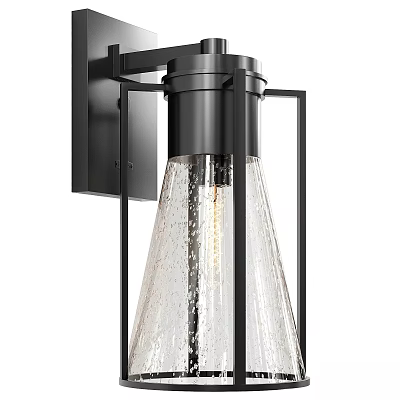 Modern Outdoor Wall Light with Black Metal Frame and Textured Glass Shade 3d model
