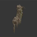 Wood Stone Artistic Structure with Stacked Stalactite Shapes and Hanging Details