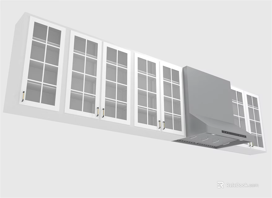 Modern Kitchen Appliances With White Cabinets Glass Doors And Range Hood 3d model 