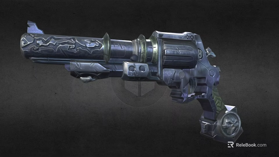 Detailed Silver Revolver Weapon With Intricate Engraved Patterns Green Accents And Mechanical Structure Details 3d model 