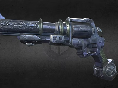Detailed Silver Revolver Weapon With Intricate Engraved Patterns Green Accents And Mechanical Structure Details 3d model