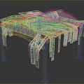 Wooden Pergola Structure With Green Plant Covered Roof And Hanging Vines