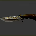 Exquisite Decorative Knife With Golden Patterns On Blade And Brown Wooden Handle