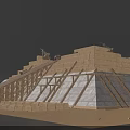 Stepped Pyramid Structure With Stone Blocks Wooden Supports And Statues On Top