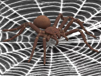 Brown Reptile Crawling On Intricate White Web With Long Legs And Body 3d model