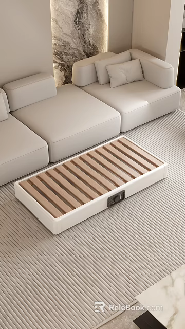 Modern Electric Foot Warmer Stool With White Frame And Wooden Slat Panel 3d model 