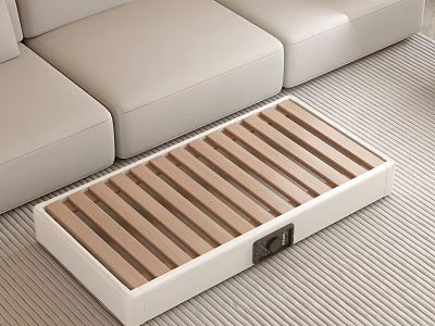 Modern Electric Foot Warmer Stool With White Frame And Wooden Slat Panel 3d model