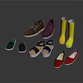 Colorful Shoes Assortment with brown casual yellow rain boots blue slippers black sandals red flats
