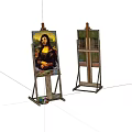 Musical Instruments and Art Supplies Featuring Wooden Easels with Mona Lisa Painting