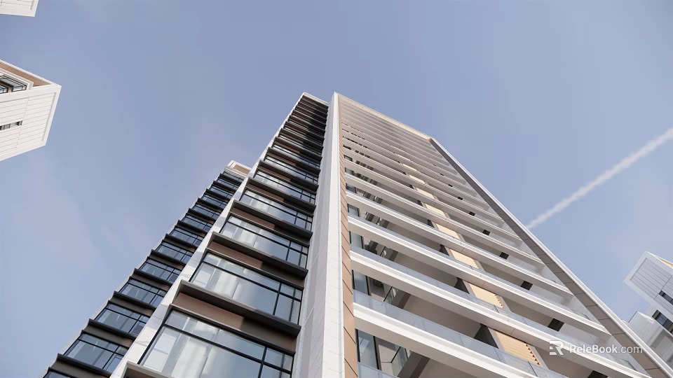 Stunning Modern High Rise Building Exterior With Glass Windows And Balconies 3d model 