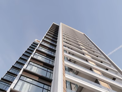 Stunning Modern High Rise Building Exterior With Glass Windows And Balconies 3d model