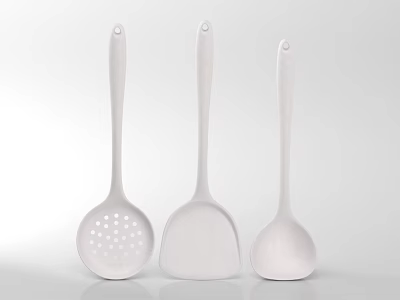 White Kitchen Utensils Set With Slotted Spoon Spatula And Soup Spoon 3d model
