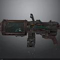 Futuristic Sci Fi Weapon Red Metallic Body Transparent Display Green Pipe And Energy Elements