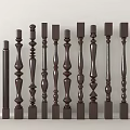 Elegant Wooden Balusters With Various Decorative Styles For Staircase Railing 3d model