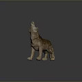 Realistic Howling Wolf Statue Figure With Natural Brown Color And Detailed Texture