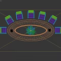 Oval Wooden Conference Table with Black Chairs and Green Plant in Center