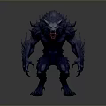 Fierce Wolf Like Creature 3D Model With Dark Blue Fur Sharp Teeth And Claws