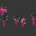 Cartoon Characters In Red Outfits With Wide Brimmed Hats And Various Poses
