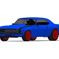 Blue Classic Sports Car With Red Wheels On Gray Floor Dark Background