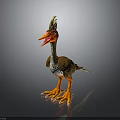 3D Modeled Cartoon Bird With Orange Beak Feet Brown Feathers And Yellow Crest