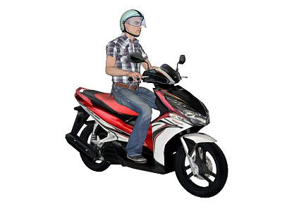 Man Riding Red Black White Scooter Wearing Helmet And Glasses 3d model