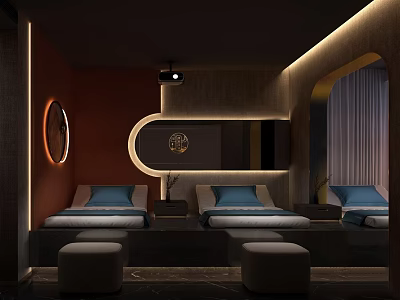Luxurious SPA Sauna Interior With Comfortable Loungers And Warm Ambient Lighting 3d model