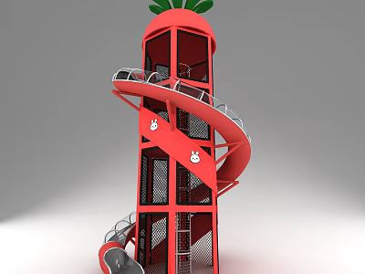 Red Children's Play Structure With Spiral Slide And Carrot Shaped Top 3d model