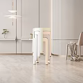 Modern Minimalist Light Colored Stools In Bright Living Room Interior With Simple Design
