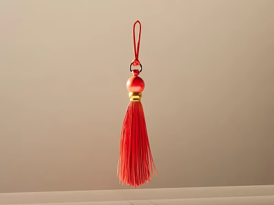 Red Decorative Pendant with Red Cord Red Ball Gold Accent and Tassel 3d model