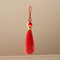 Red Decorative Pendant with Red Cord Red Ball Gold Accent and Tassel