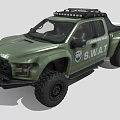 Green Los Angeles SWAT Tactical Pickup Truck With Roof Rack And Off Road Tires