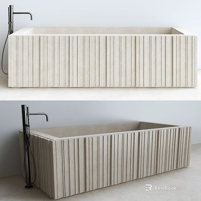 Sleek Modern Stone Bathtub With Vertical Stripes Design In Bathroom Interior 3d model 