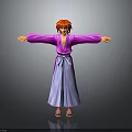 3D Character With Red Hair Wearing Purple Kimono White Sash Arms Outstretched In Gray Gradient Background